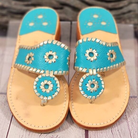 Jack Rogers Jacks Flat Turquoise Sandals - Picture 1 of 8